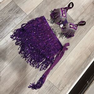 Rhinestone Bra and Sequin Skirt Purple Rave Set